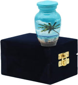 Blue Beach Small Keepsake - Keepsake Urn with 1 Velvet Box Bag-Mini Keepsake Urn - Ashes Urn 4" H x 2.4" W x 3" L