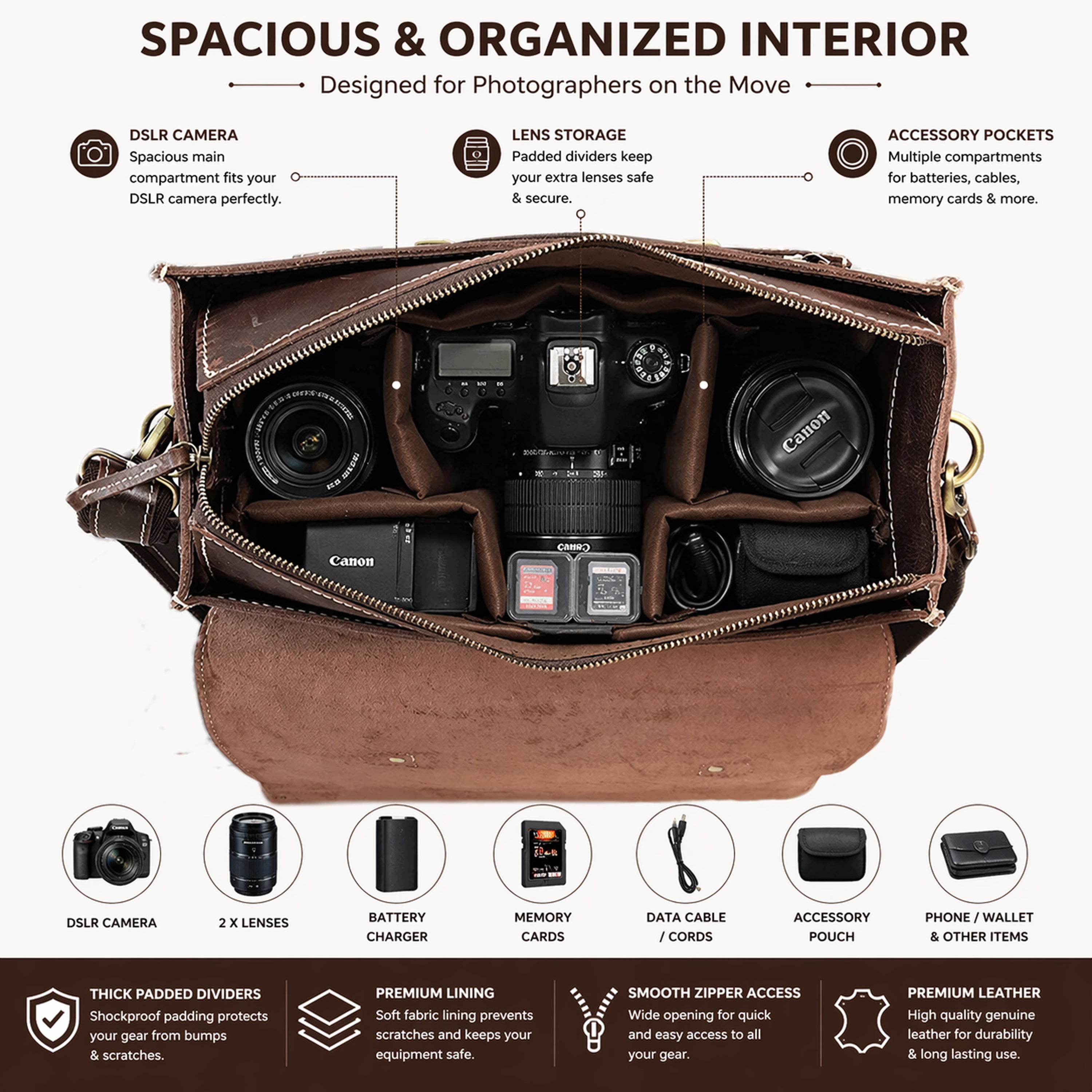 Leather DSLR Camera Messenger Bag