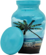 Blue Beach Small Keepsake - Keepsake Urn with 1 Velvet Box Bag-Mini Keepsake Urn - Ashes Urn 4" H x 2.4" W x 3" L