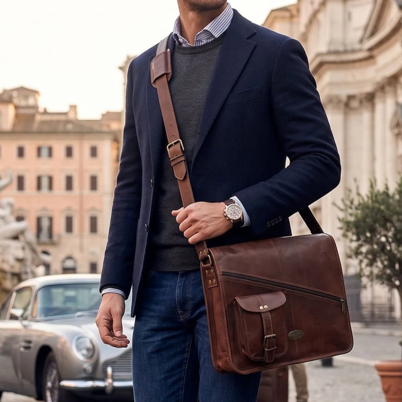 Brooklyn Brown Leather Messenger Bag