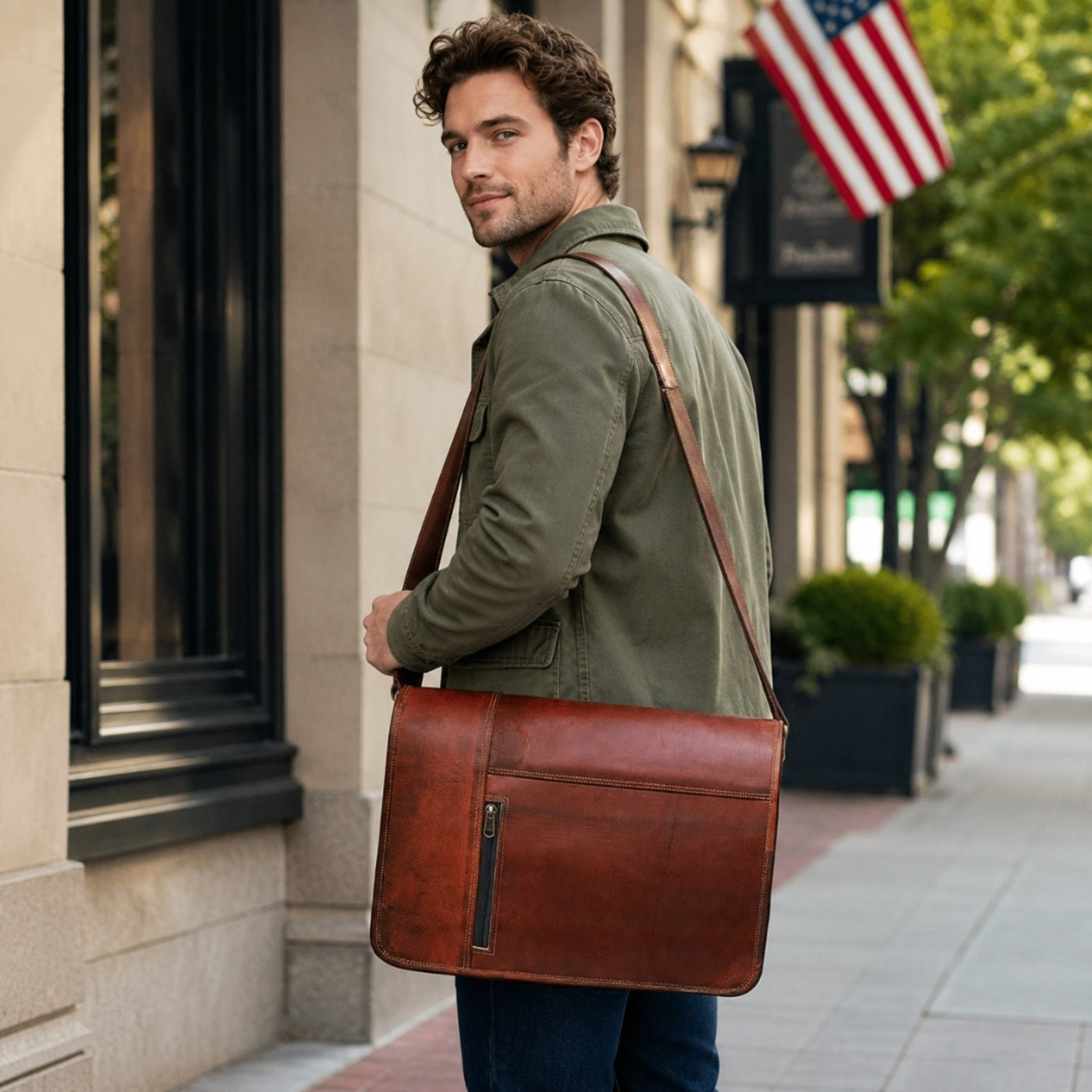 Vintage Leather Satchel Messenger Bag