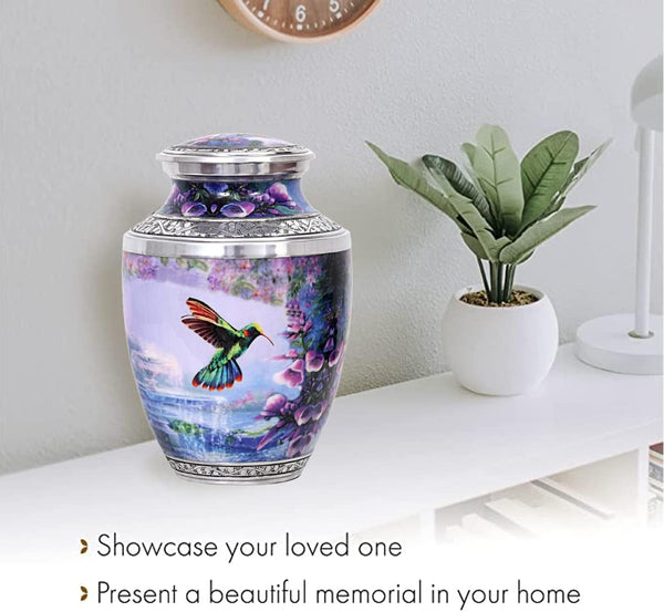 HLC Handcrafted Humming Bird Urn for Human Ashes - Adult Funeral Cremation Urn Handcrafted - Affordable Urn for Ashes (Adult (200 lbs) – 10.5 x 6 “, Decorative Cremation Urn)