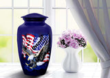 Blue Eagle with USA Flag Urn for Human Ashes - Adult Funeral Cremation Urn Handcrafted - Affordable Urn for Ashes (Adult (200 lbs) – 10.5 x 6 “