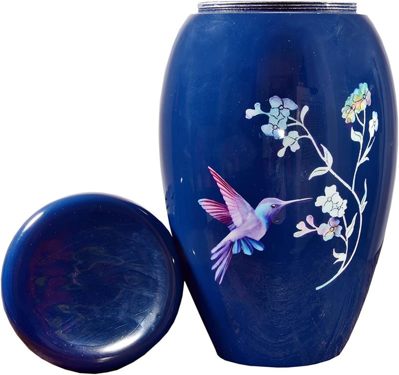 URNS Lovely Blue Humming Bird Adult Cremation Urn for Human Ashes - Adult Funeral Urn Handcrafted - Affordable Urn for Ashes (Adult (200 lbs) – 10.5 x 6 “,Lovely Blue Humming Bird Cremation Urn)