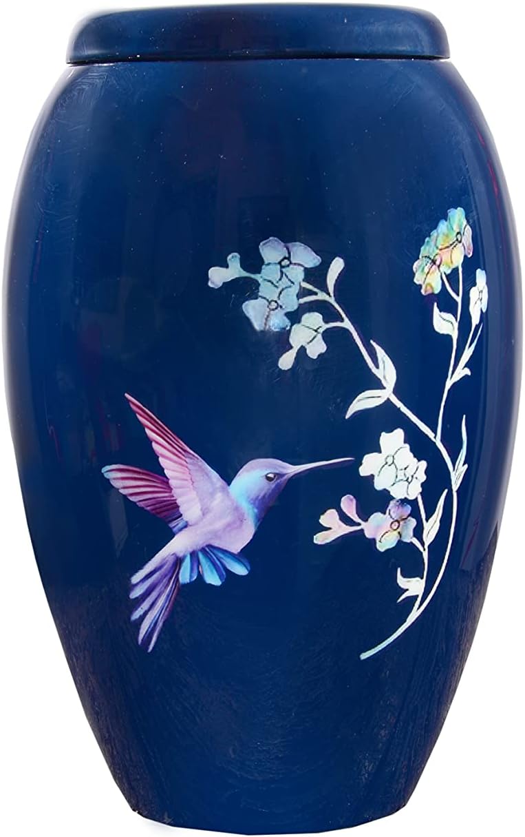 URNS Lovely Blue Humming Bird Adult Cremation Urn for Human Ashes - Adult Funeral Urn Handcrafted - Affordable Urn for Ashes (Adult (200 lbs) – 10.5 x 6 “,Lovely Blue Humming Bird Cremation Urn)