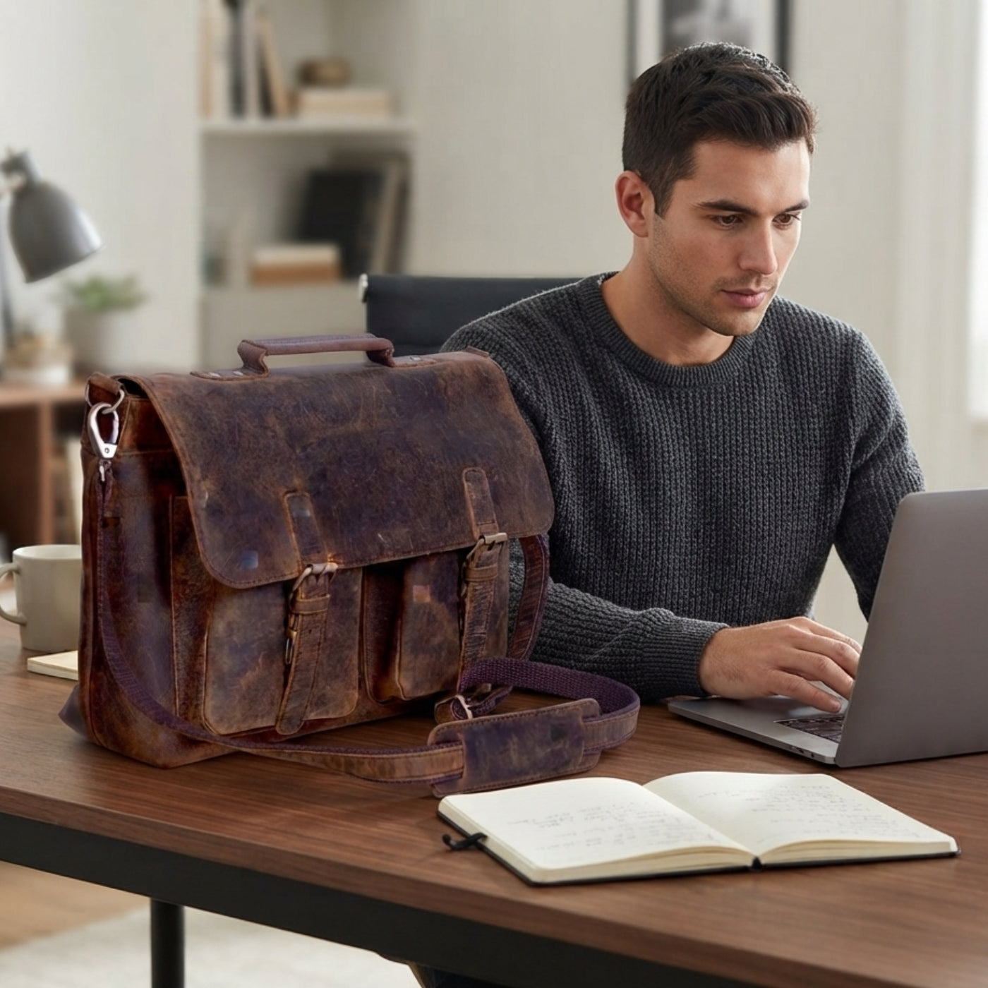 Austin Buffalo Leather Messenger Bag