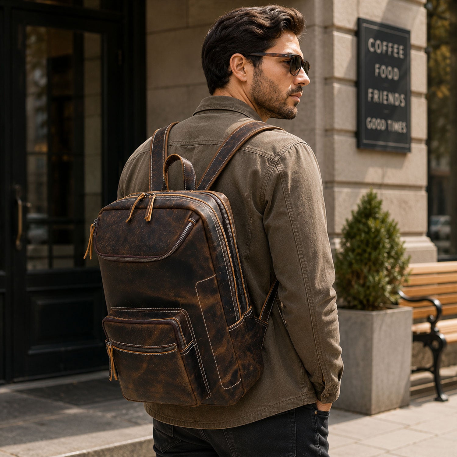 Portland Leather Laptop Backpack - Vintage Brown