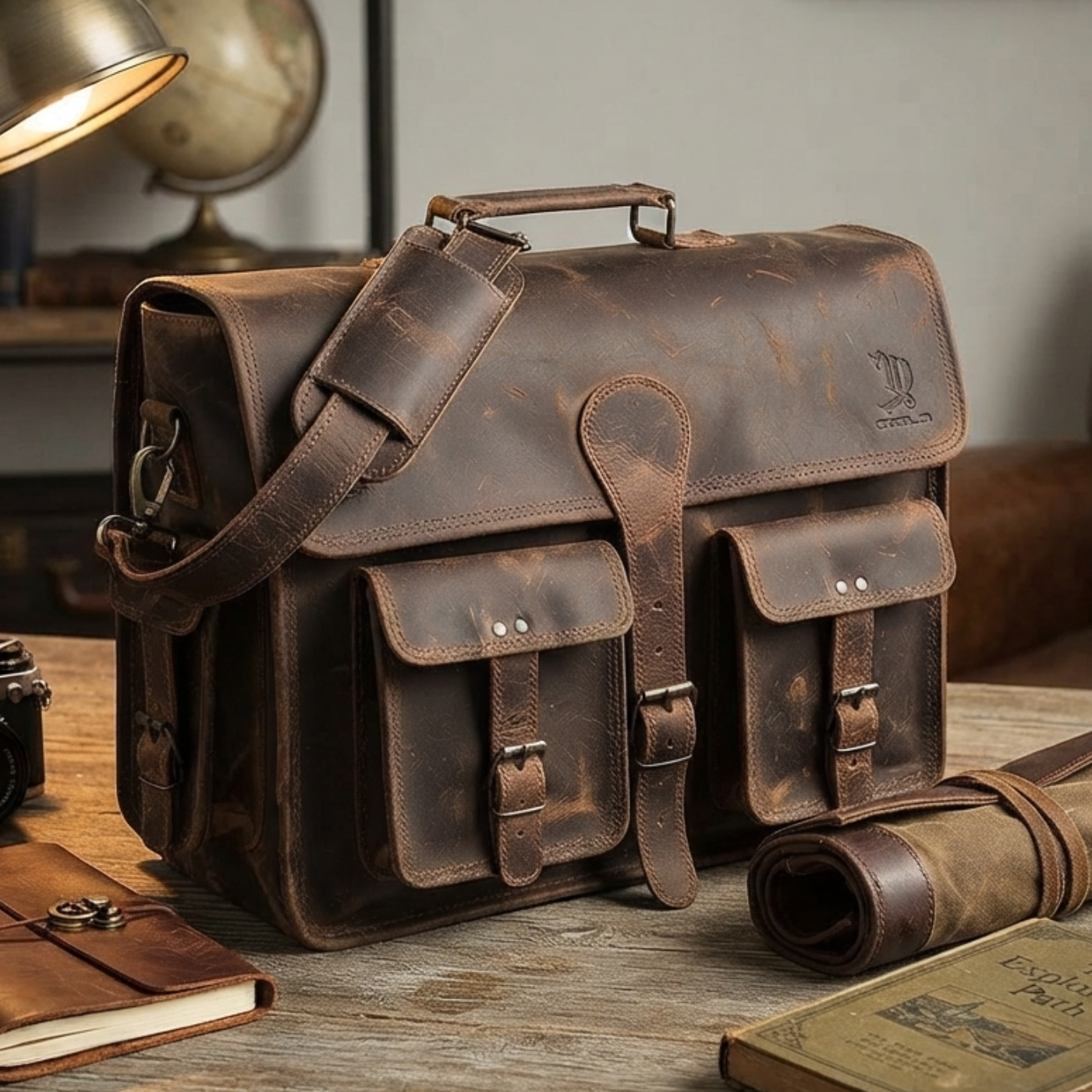 Houston Leather Messenger Laptop Bag