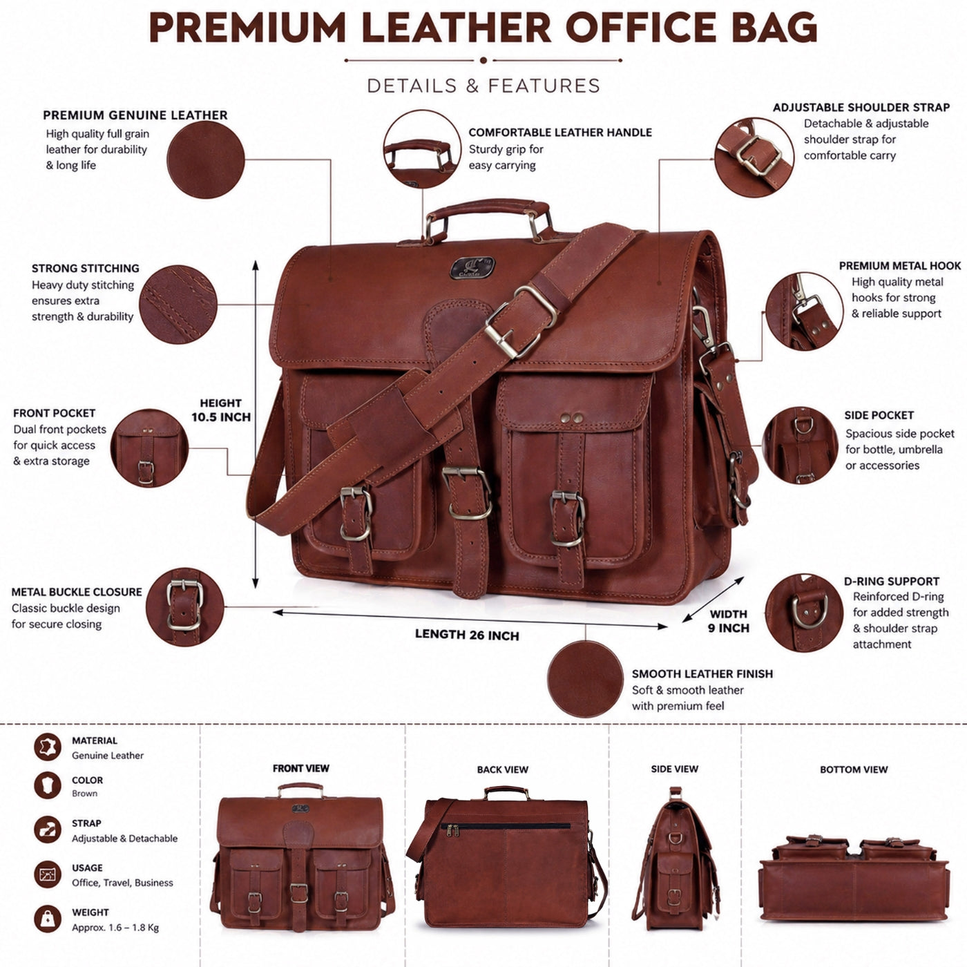 Cooper Vintage Buffalo Leather Messenger Bag
