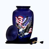 Blue Eagle with USA Flag Urn for Human Ashes - Adult Funeral Cremation Urn Handcrafted - Affordable Urn for Ashes (Adult (200 lbs) – 10.5 x 6 “