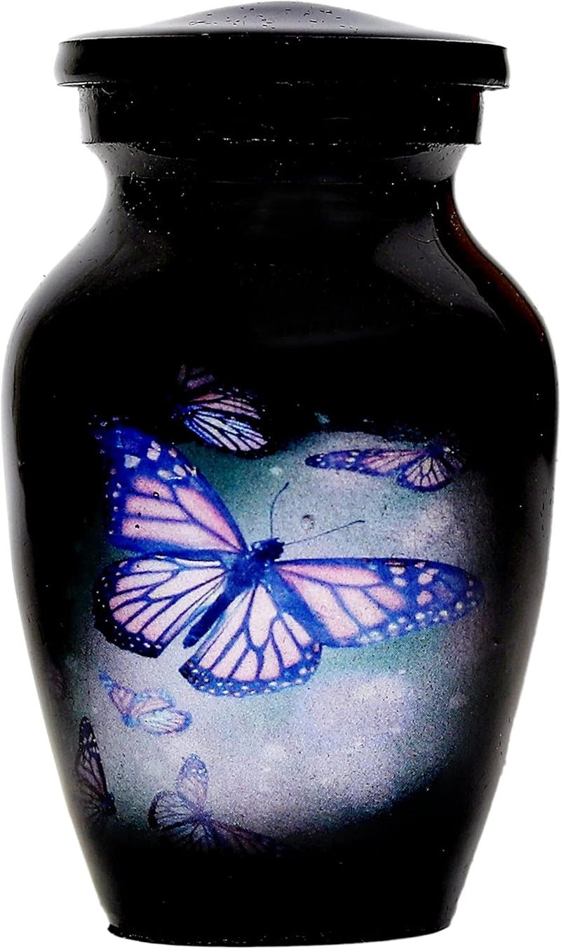 Lovely Black Butterfly Small Keepsake Urn Qnty 1 - Mini Keepsake Urn for Human Ashes with 1 Velvet Box Bag-Keepsake Urn -Beautiful Peaceful Mini Memorial Affordable Keepsake Urn (3.5 "in)