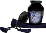 Lovely Black Butterfly Small Keepsake Urn Qnty 1 - Mini Keepsake Urn for Human Ashes with 1 Velvet Box Bag-Keepsake Urn -Beautiful Peaceful Mini Memorial Affordable Keepsake Urn (3.5 "in)