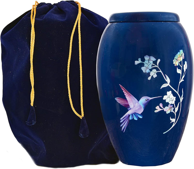 URNS Lovely Blue Humming Bird Adult Cremation Urn for Human Ashes - Adult Funeral Urn Handcrafted - Affordable Urn for Ashes (Adult (200 lbs) – 10.5 x 6 “,Lovely Blue Humming Bird Cremation Urn)