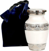 Lovely White & Silver Small Keepsake Urn Qnty 1 - Mini Keepsake Urn for Human Ashes with 1 Velvet Box Bag-Keepsake Urn -Beautiful Peaceful Mini Memorial Affordable Keepsake Urn (3.5 "in)