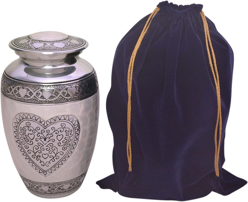 Urns Heart Cremation Urn - Funeral Urn for Human Ashes - Burial urn with Detailed Engraving - 100% Aluminum- Adult Large Size up to 200 lbs