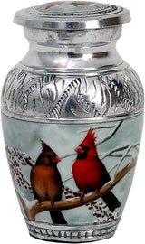 Small Cardinal Couple Bird Lovely Keepsake Urn Qnty 1 - Keepsake Urn for Human Ashes with 1 Velvet Box Bag - Mini Memorial Affordable Keepsake Urn (4.5.in)