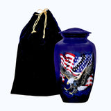 Blue Eagle with USA Flag Urn for Human Ashes - Adult Funeral Cremation Urn Handcrafted - Affordable Urn for Ashes (Adult (200 lbs) – 10.5 x 6 “