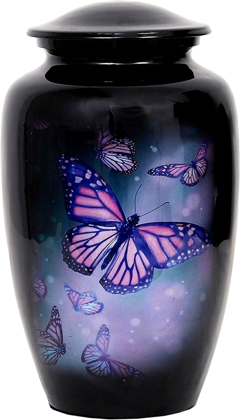 Lovely Butterfly Black Finish Cremation Urn for Human Ashes - Funeral Urn Handcrafted - Affordable Urn for Ashes (Adult (200 lbs) – 10.5 x 6 “, Cremation Urn)