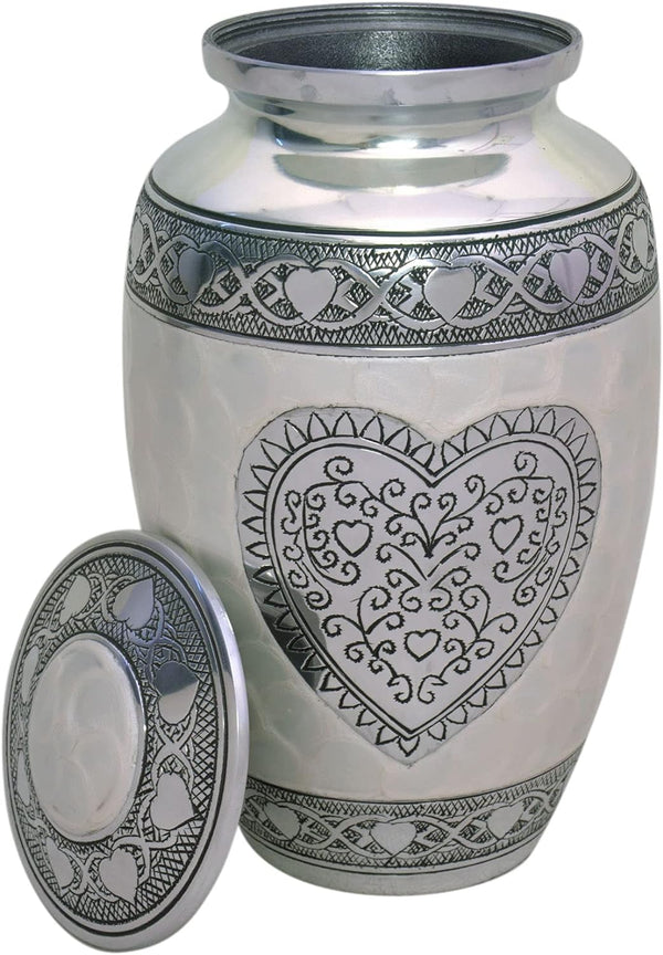 Urns Heart Cremation Urn - Funeral Urn for Human Ashes - Burial urn with Detailed Engraving - 100% Aluminum- Adult Large Size up to 200 lbs