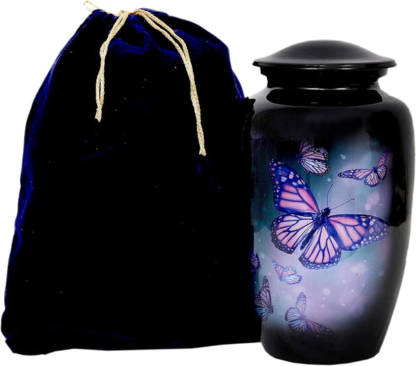 Lovely Butterfly Black Finish Cremation Urn for Human Ashes - Funeral Urn Handcrafted - Affordable Urn for Ashes (Adult (200 lbs) – 10.5 x 6 “, Cremation Urn)