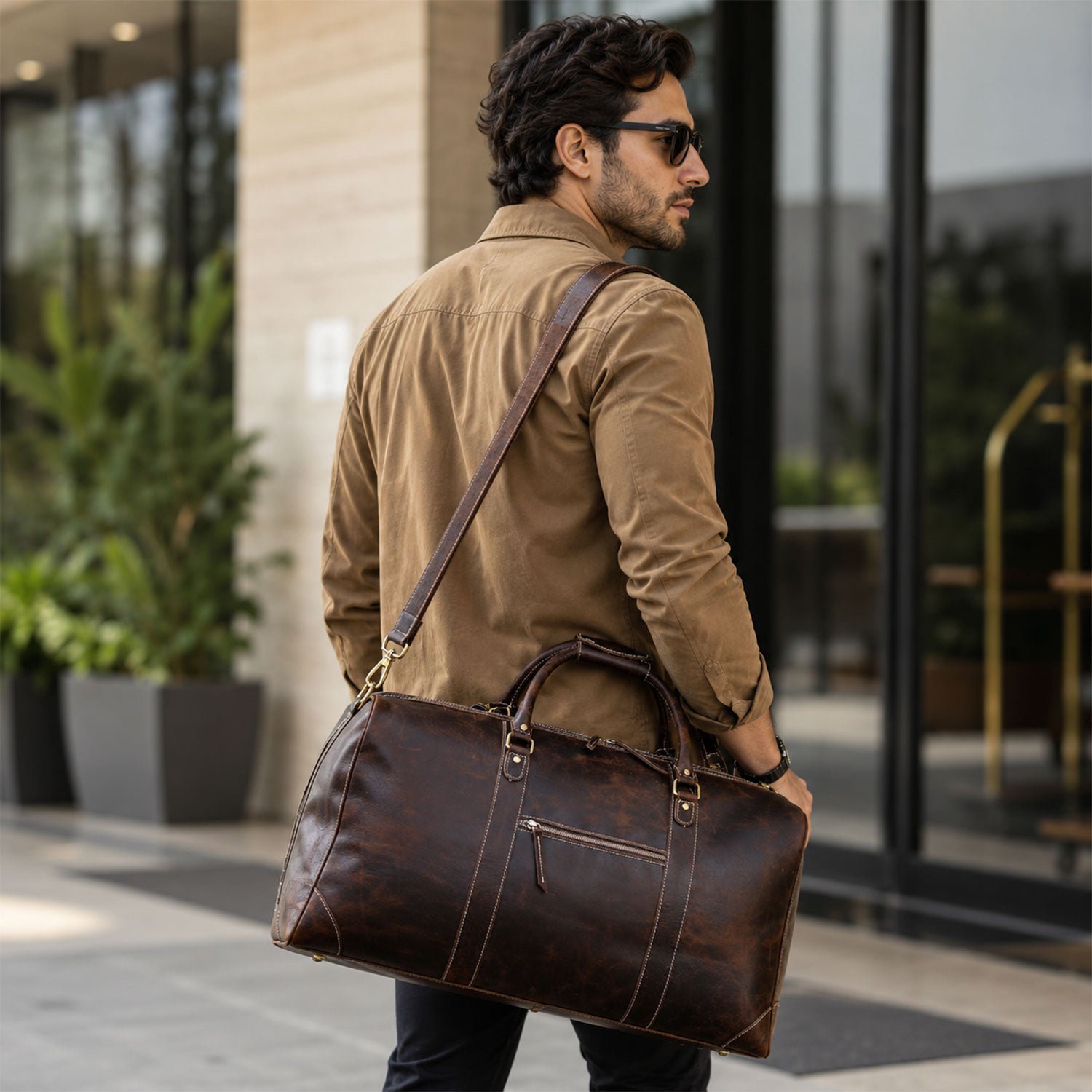 The Voyager Buffalo Leather Travel Duffel - Retro Brown