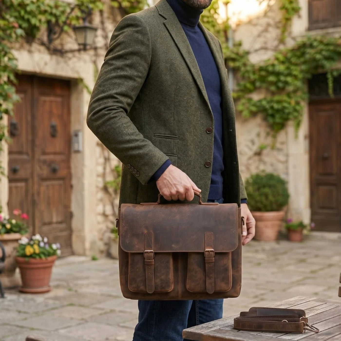 Austin Buffalo Leather Messenger Bag