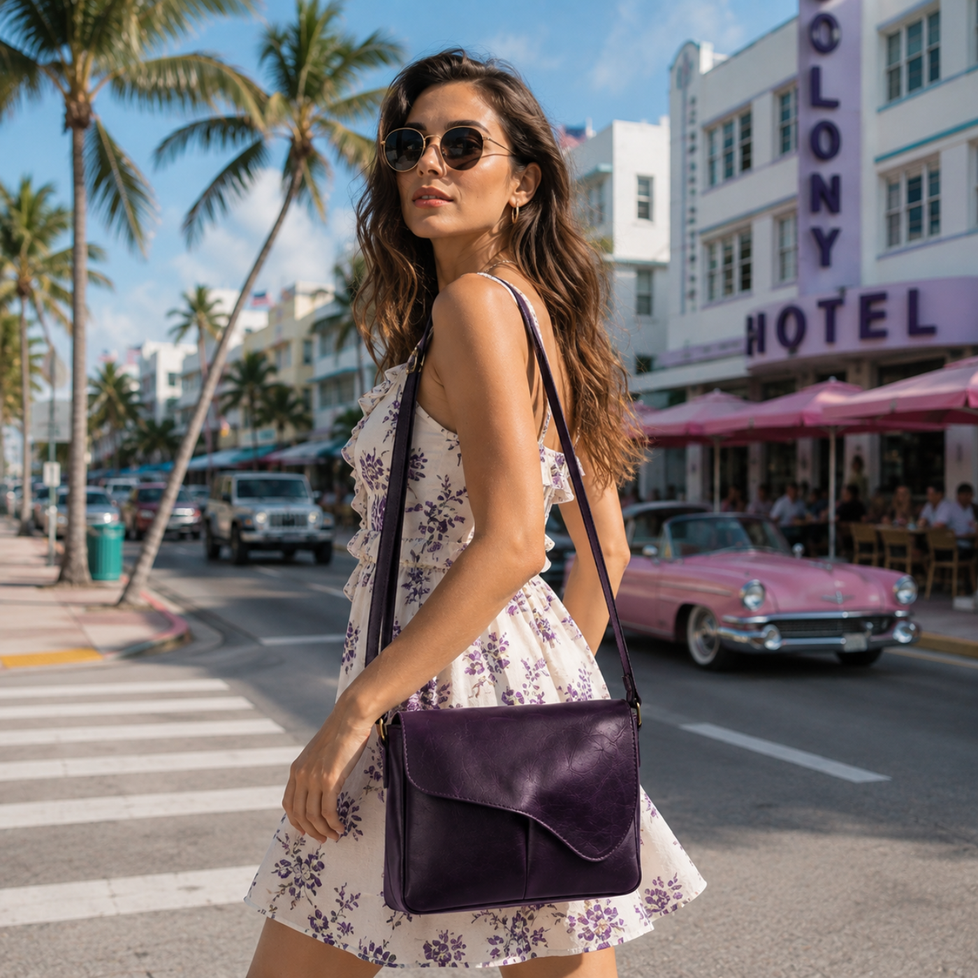 Chic Purple Leather Crossbody Bag