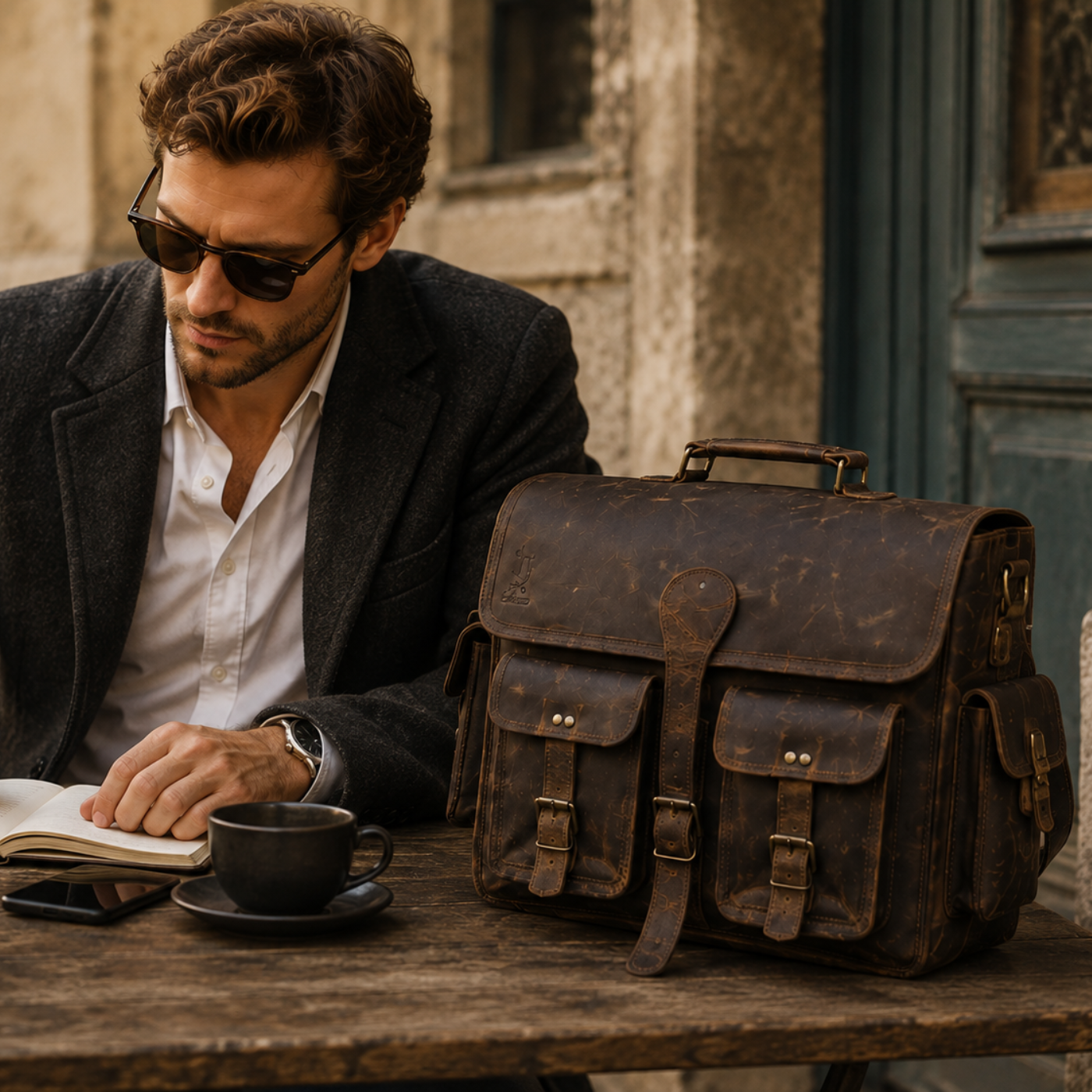 Houston Leather Messenger Laptop Bag