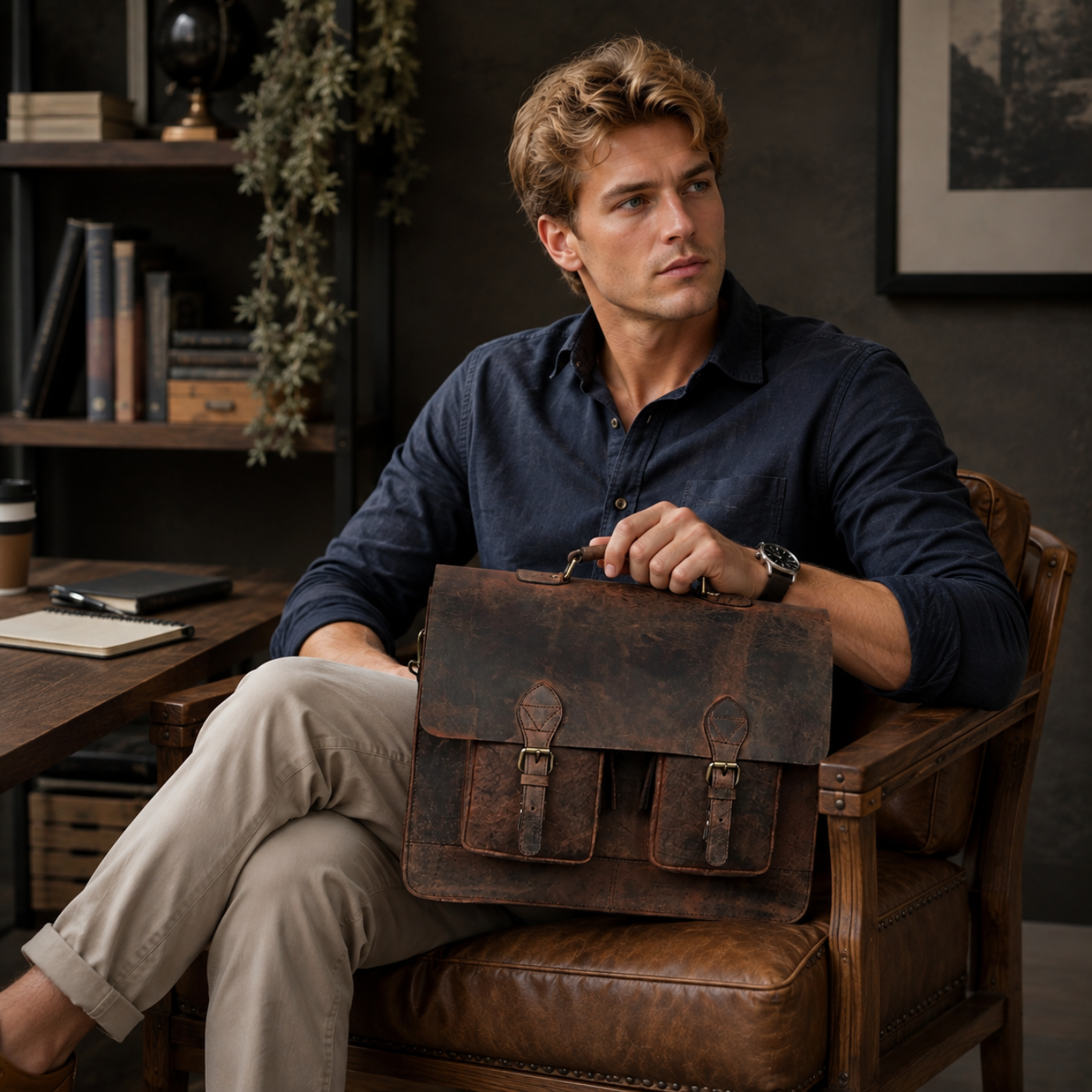 Harrison Buffalo Leather Messenger Bag