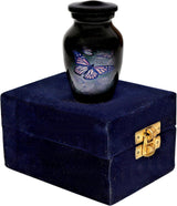 Lovely Black Butterfly Small Keepsake Urn Qnty 1 - Mini Keepsake Urn for Human Ashes with 1 Velvet Box Bag-Keepsake Urn -Beautiful Peaceful Mini Memorial Affordable Keepsake Urn (3.5 "in)