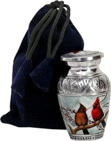 Small Cardinal Couple Bird Lovely Keepsake Urn Qnty 1 - Keepsake Urn for Human Ashes with 1 Velvet Box Bag - Mini Memorial Affordable Keepsake Urn (4.5.in)