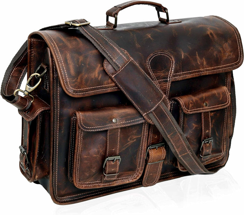 Vintage Brown Leather Laptop Messenger Bag: The Classic Briefcase Satchel for Men and Women