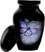 Lovely Black Butterfly Small Keepsake Urn Qnty 1 - Mini Keepsake Urn for Human Ashes with 1 Velvet Box Bag-Keepsake Urn -Beautiful Peaceful Mini Memorial Affordable Keepsake Urn (3.5 "in)