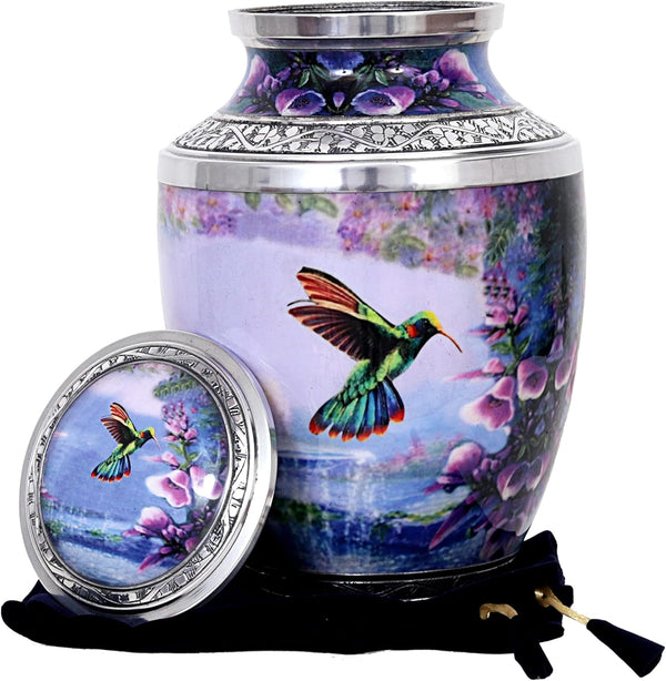 HLC Handcrafted Humming Bird Urn for Human Ashes - Adult Funeral Cremation Urn Handcrafted - Affordable Urn for Ashes (Adult (200 lbs) – 10.5 x 6 “, Decorative Cremation Urn)