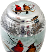 Beautiful Cardinal couple Bird Cremation Large Urn for Human Ashes - Handcrafted - Affordable Urn for Ashes (Adult (200 lbs) – 10.5 x 6 “, Urn)