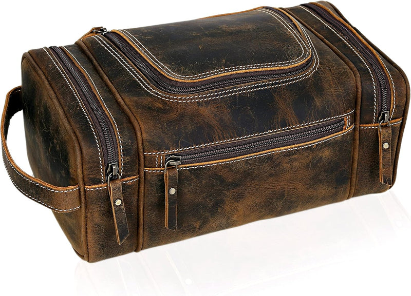 Large men's leather toiletry bag sale