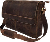 Classic Elegance: 18-Inch Vintage Leather Full Flap Messenger Laptop Bag - Vintage Leather Messenger bag - Retro Themed Messenger bag