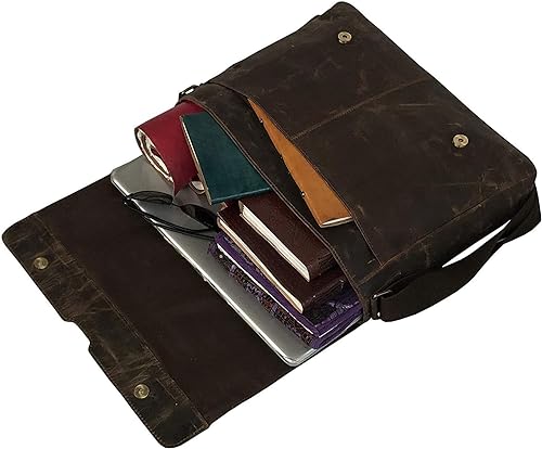 Classic Elegance: 18-Inch Vintage Leather Full Flap Messenger Laptop Bag - Vintage Leather Messenger bag - Retro Themed Messenger bag