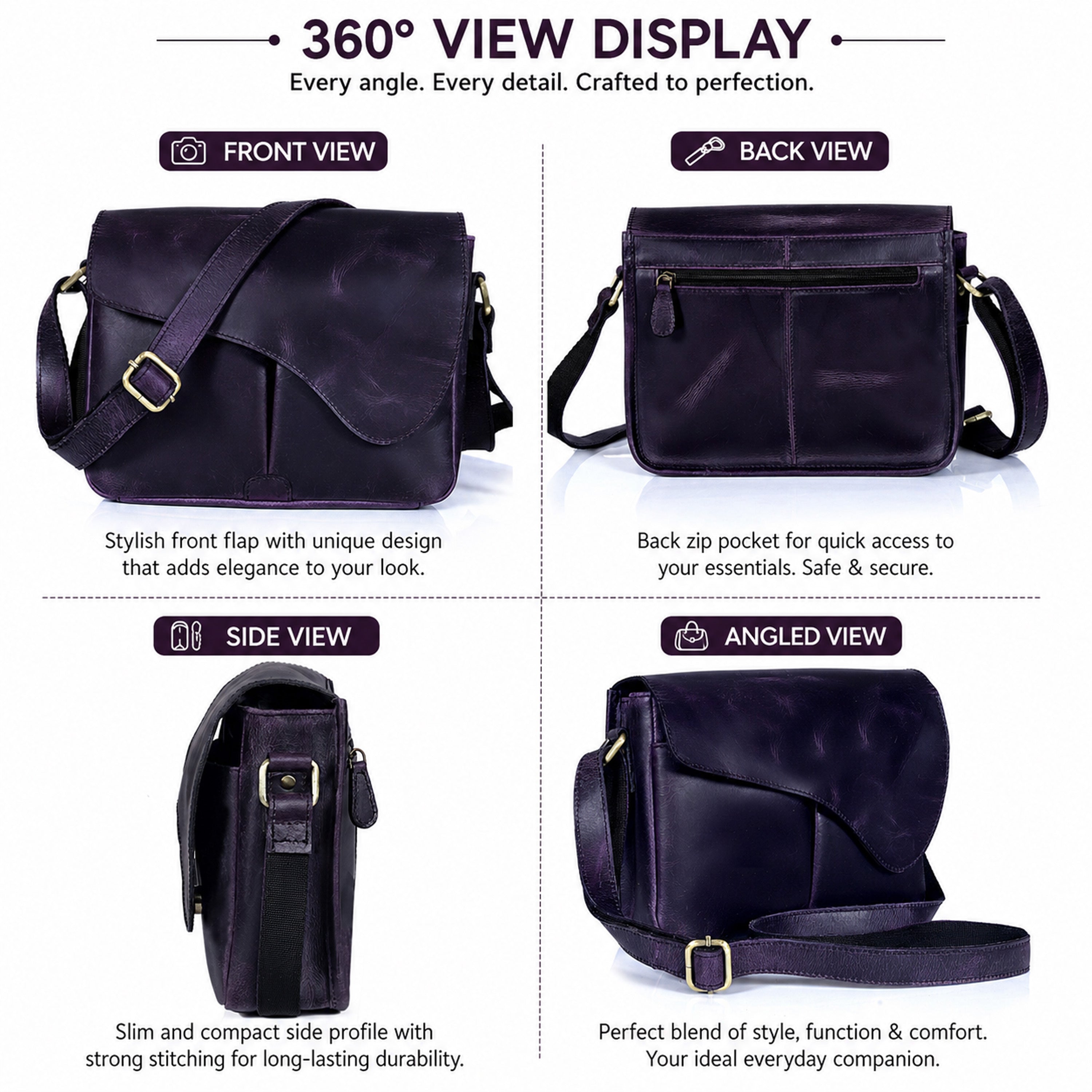 Chic Purple Leather Crossbody Bag