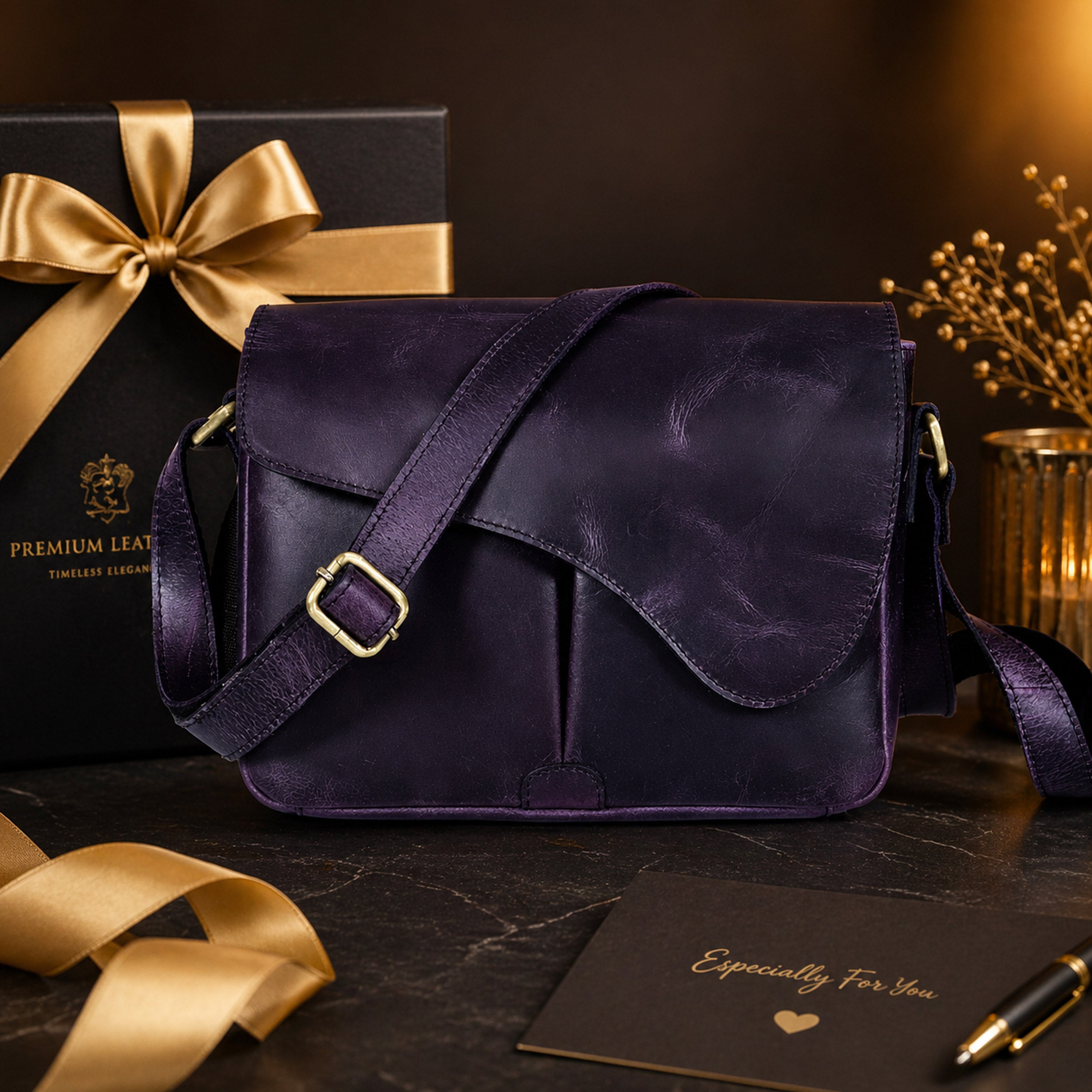 Chic Purple Leather Crossbody Bag