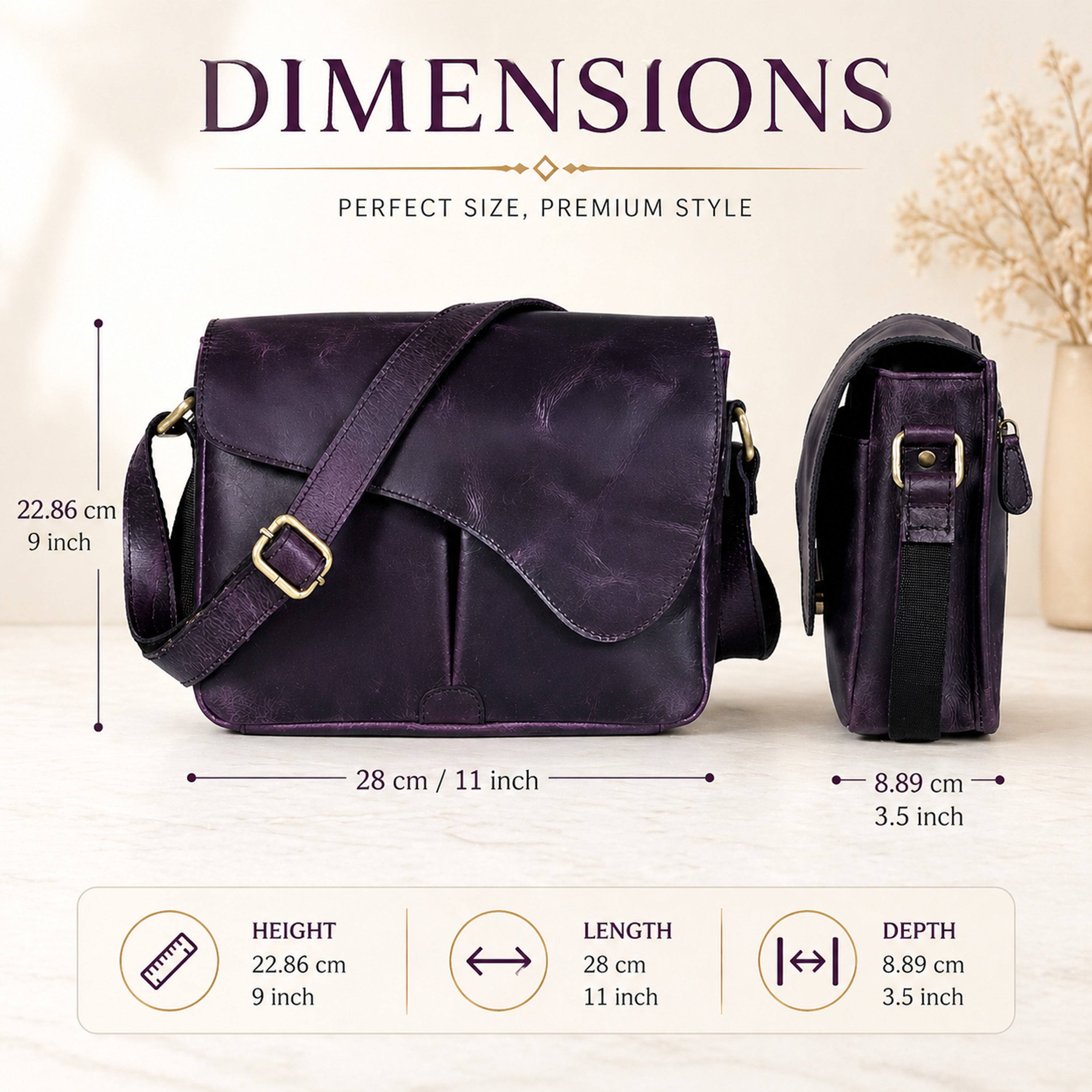 Chic Purple Leather Crossbody Bag