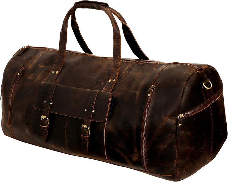 Premium Brown Vintage Leather Weekender Duffel Bag for Men and Women: Your Ideal Travel, Gym, and Overnight Companion - Vintage Leather bag