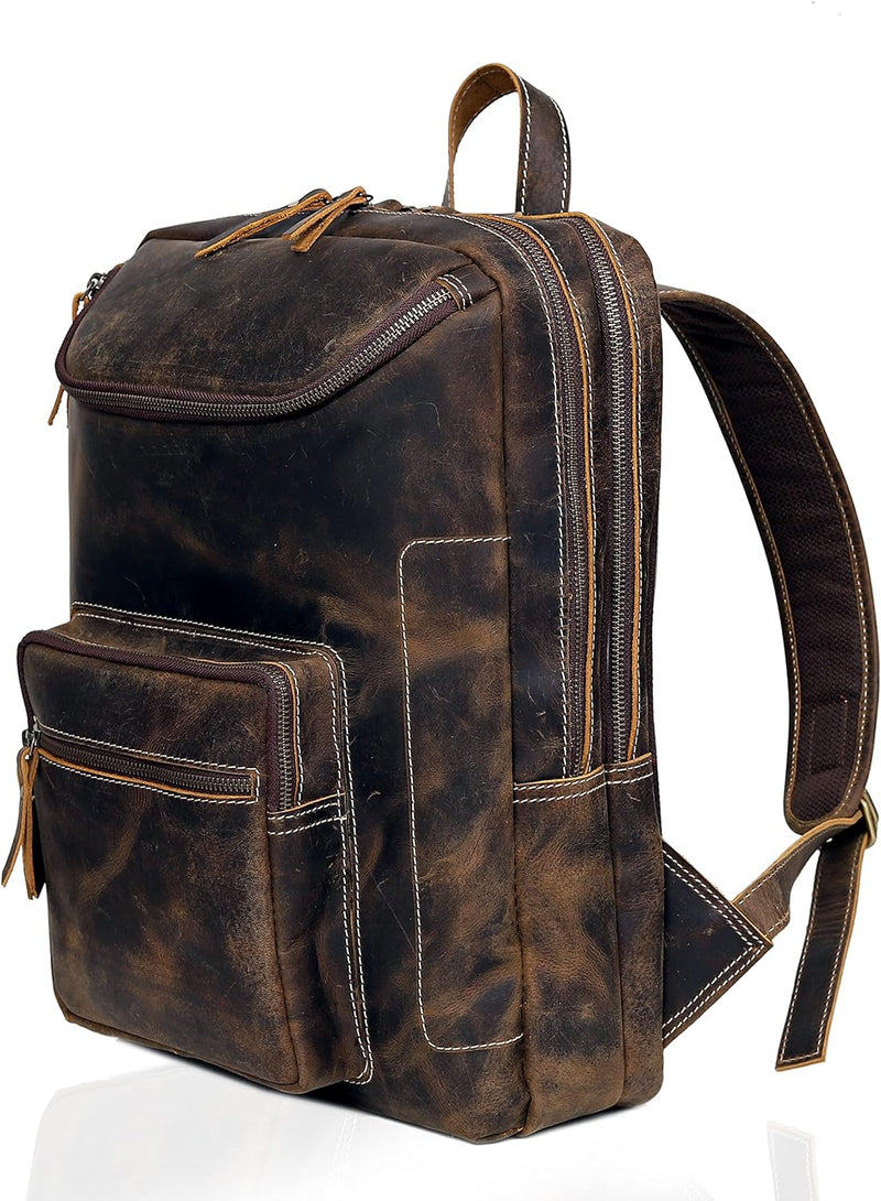 Classic Brown Leather Laptop Backpack: Vintage Elegance for Business and Travel 15.6" size