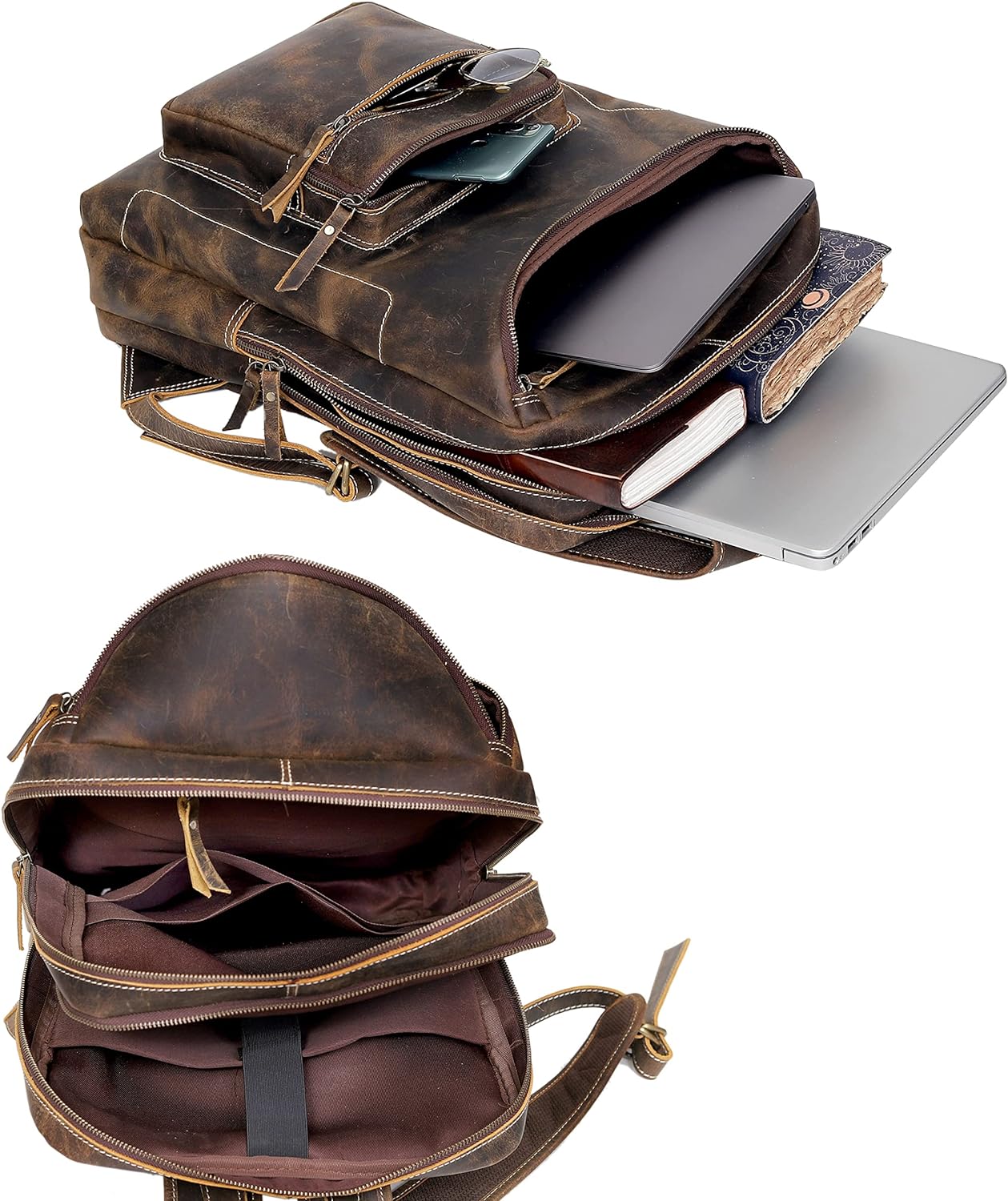 Classic Brown Leather Laptop Backpack: Vintage Elegance for Business and Travel 15.6" size