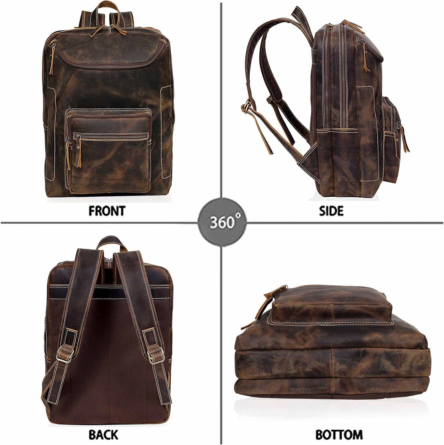 Classic Brown Leather Laptop Backpack: Vintage Elegance for Business and Travel 15.6" size