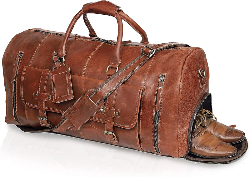 Premium Leather Travel Duffel Bag: Your Stylish Weekend and Flight Companion in Light Brown - Vintage leather bag - Vintage look