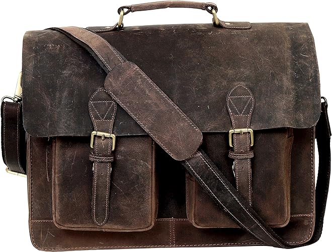 Classic 18-Inch Leather Briefcase: The Ultimate Laptop Messenger Bag for Office and College - Vintage Messenger Bag - Vintage Laptop bag