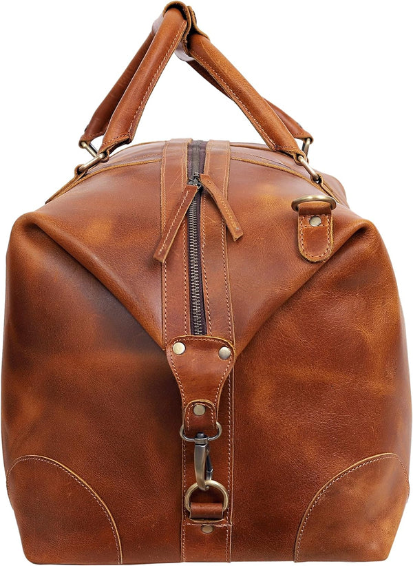 24-Inch Buffalo Leather Travel Duffel Bag: Your Ultimate Luggage Bag for Gym, Travel, and Weekends (Tan) - Vintage Leather Bag