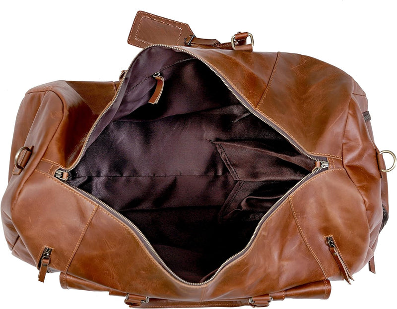 Classic Elegance in Every Journey: Large Leather Travel Duffel Bag Collection (Light Brown) – Leather Weekender BagAvailable in 20", 24", and 28" Sizes - Vintage Brown Leather Duffel Bag -