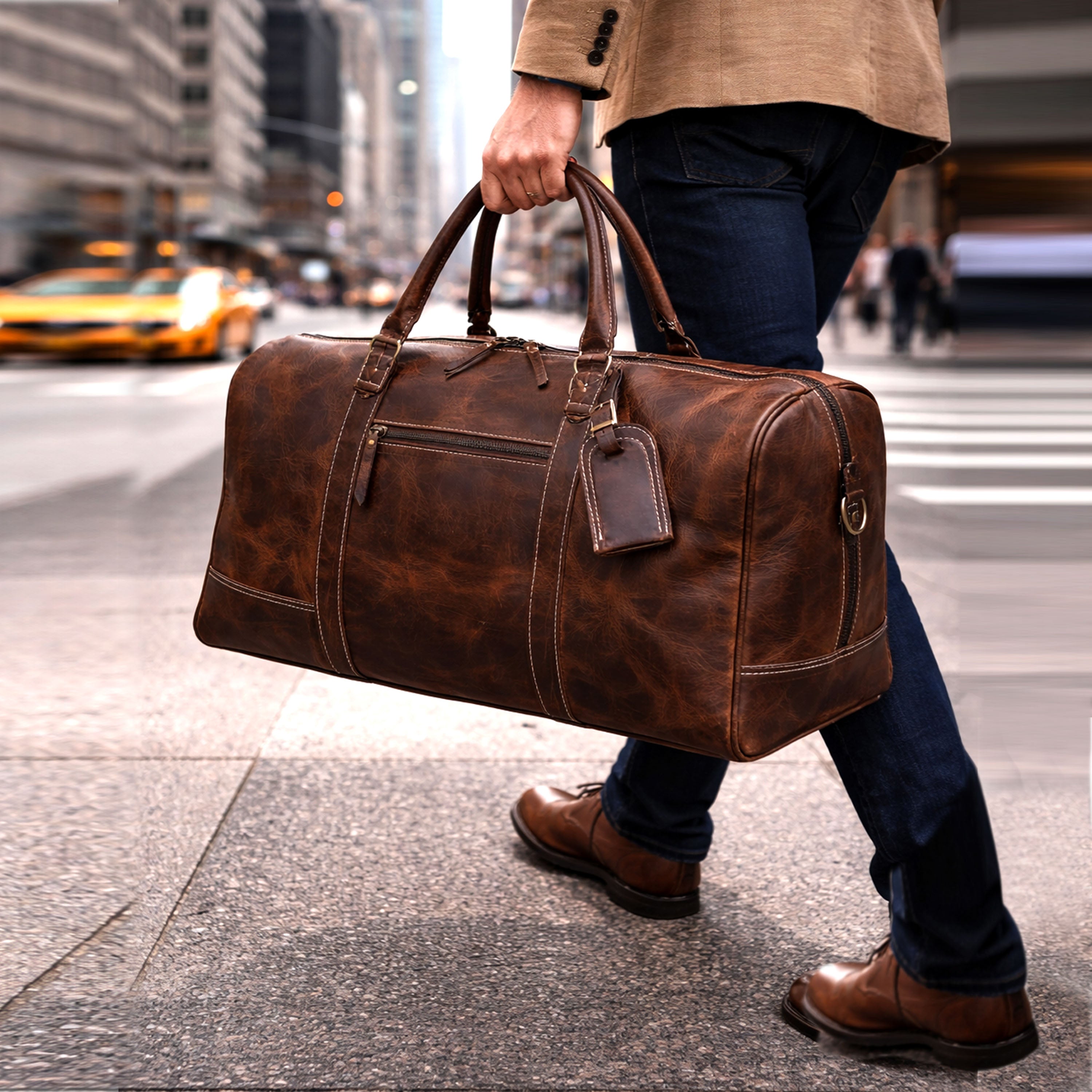 Roosevelt Brown Buffalo Leather Duffle Bag